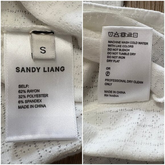 Sandy Liang Cut-Out Orbit Top size S small off-white pointelle ribbed knit shirt - Picture 10 of 10